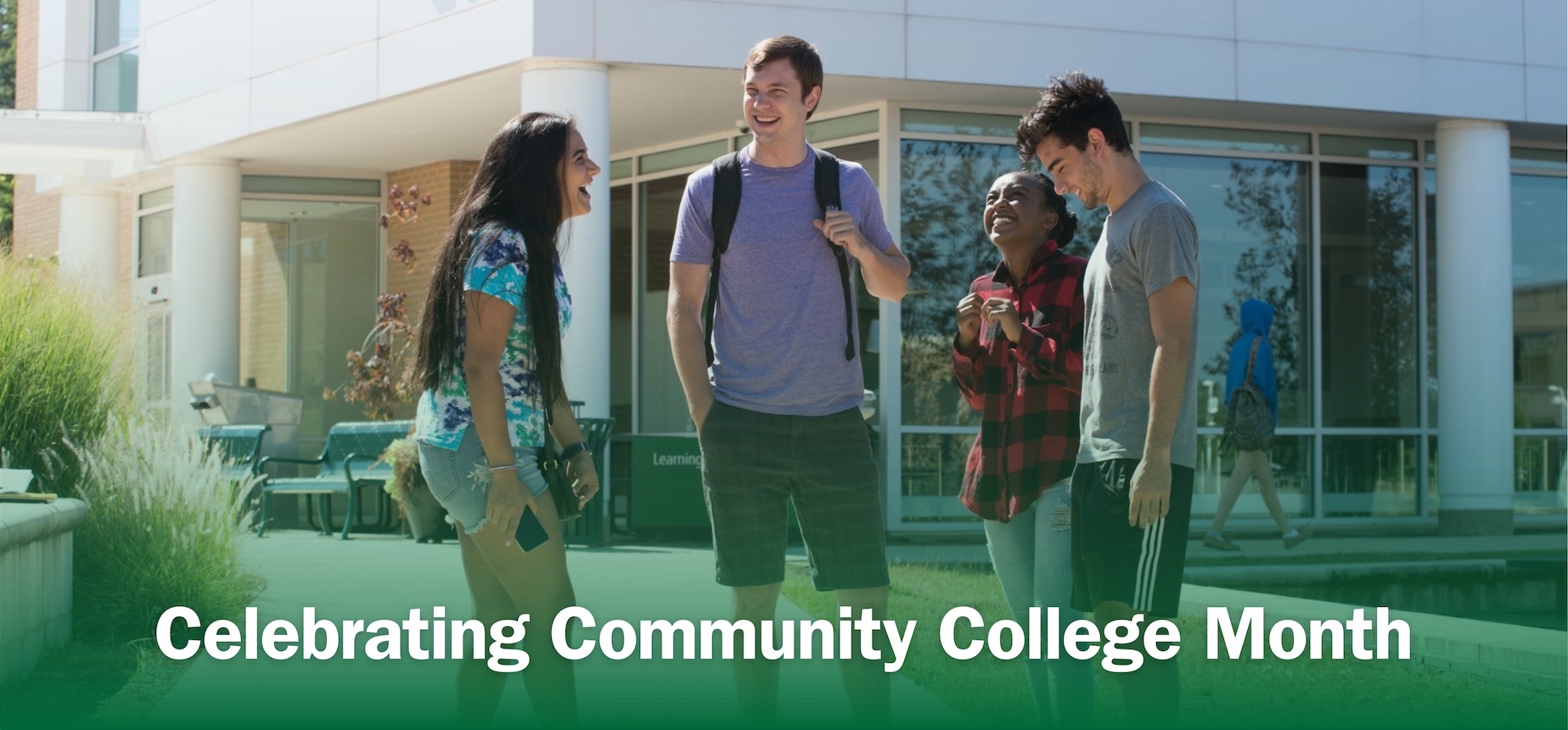 Students in front of a college building